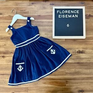 Florence Eiseman Navy Anchor Knit Dress 6 Sleeveless Pockets Nautical Summer